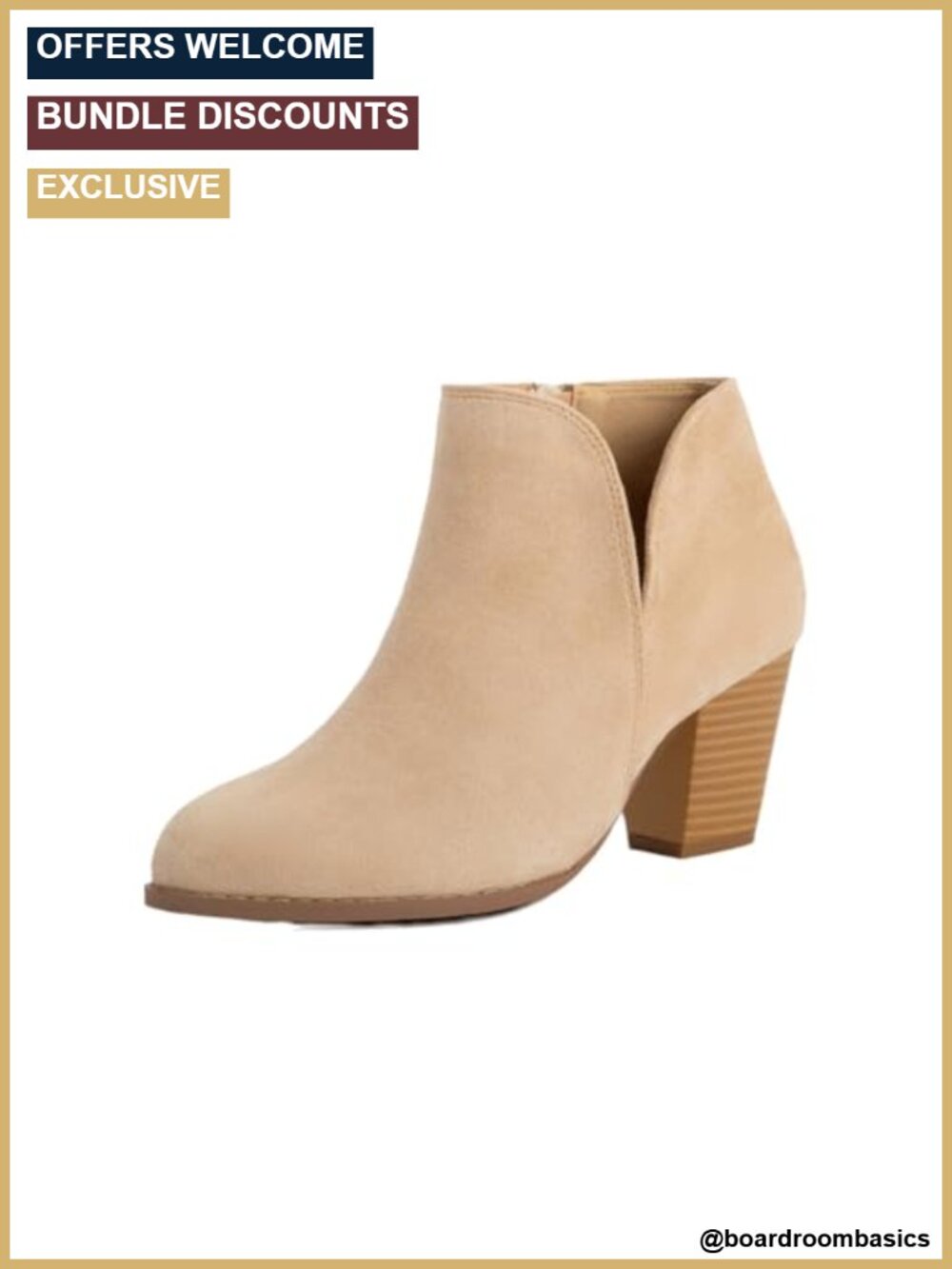 V Cut Chunky Heel Ankle Boots with Side Zipper Pointed Toe Faux Suede Stacked